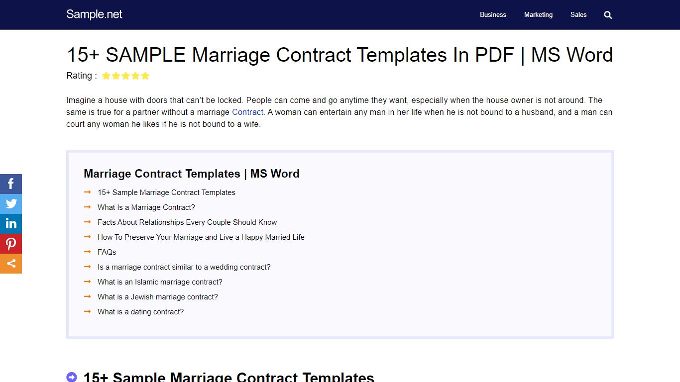 15+ SAMPLE Marriage Contract Templates in PDF | MS Word