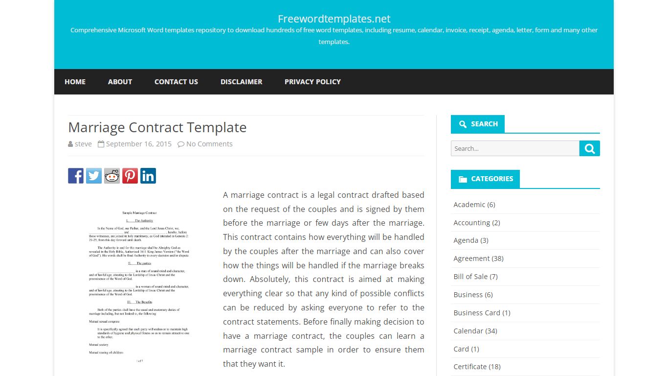 Marriage Contract Template - Freewordtemplates.net